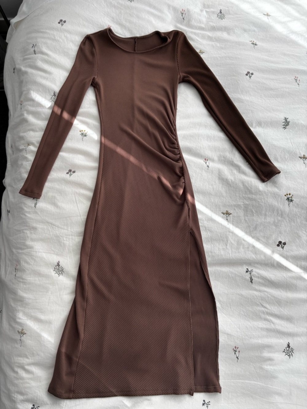 Wilfred Chocolate Brown Long Sleeve Ribbed Midi Dress